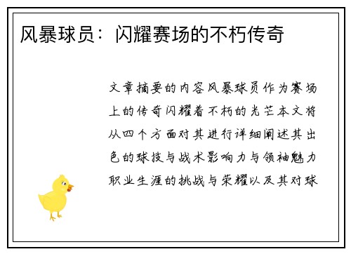 风暴球员：闪耀赛场的不朽传奇